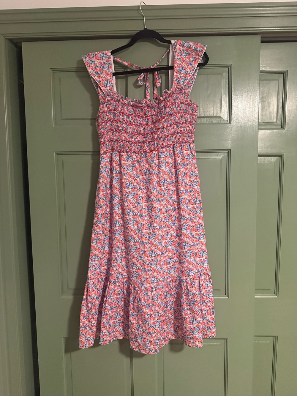 Dondolo Floral Pink Smocked Midi Dress with Flutter Straps